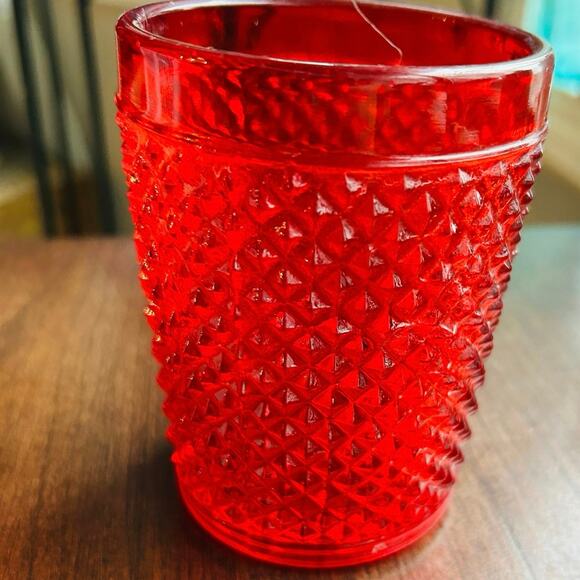Vintage red hobnail cut glass red tumbler candle holder 4.5” - Picture 3 of 8
